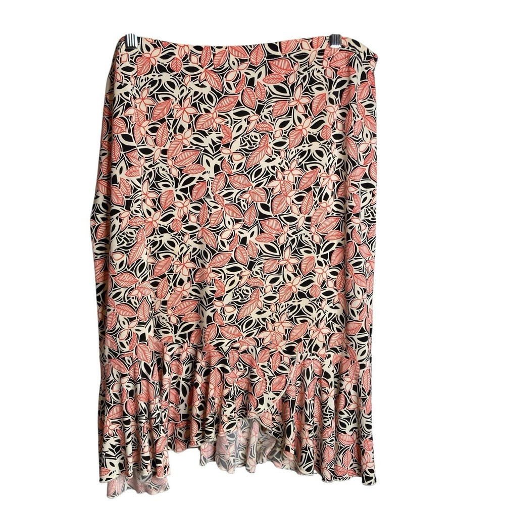 Linda Leal Pink Floral Asymmetrical Hem‎ Pull-On Skirt XL Flowy Boho Artsy Comfy
